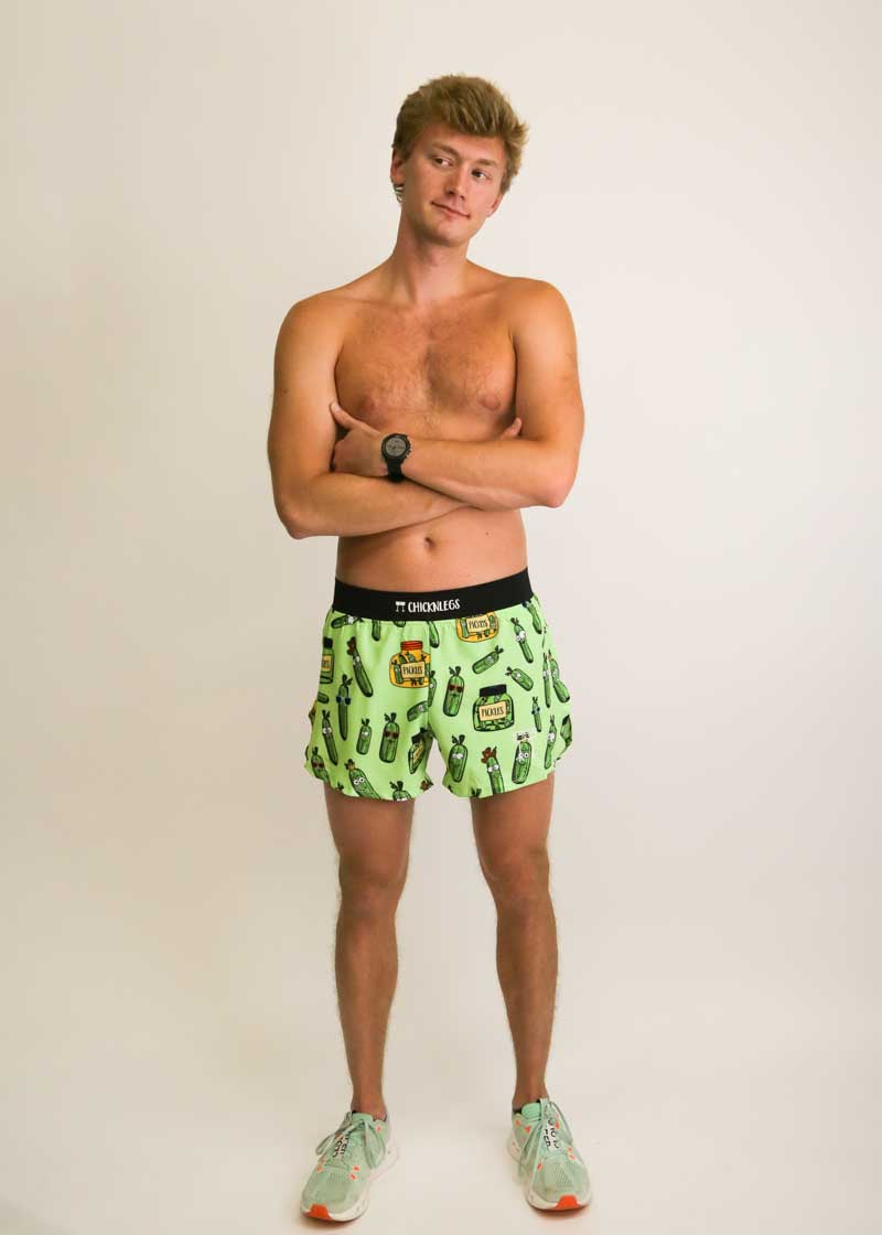 Full body front view of the men's pickle running shorts from ChicknLegs.
