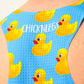 Closeup view of the perforated mesh paneling on the back of the rubber ducky performance singlet.