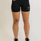 Front closeup view of the women's black 3 inch compression shorts.