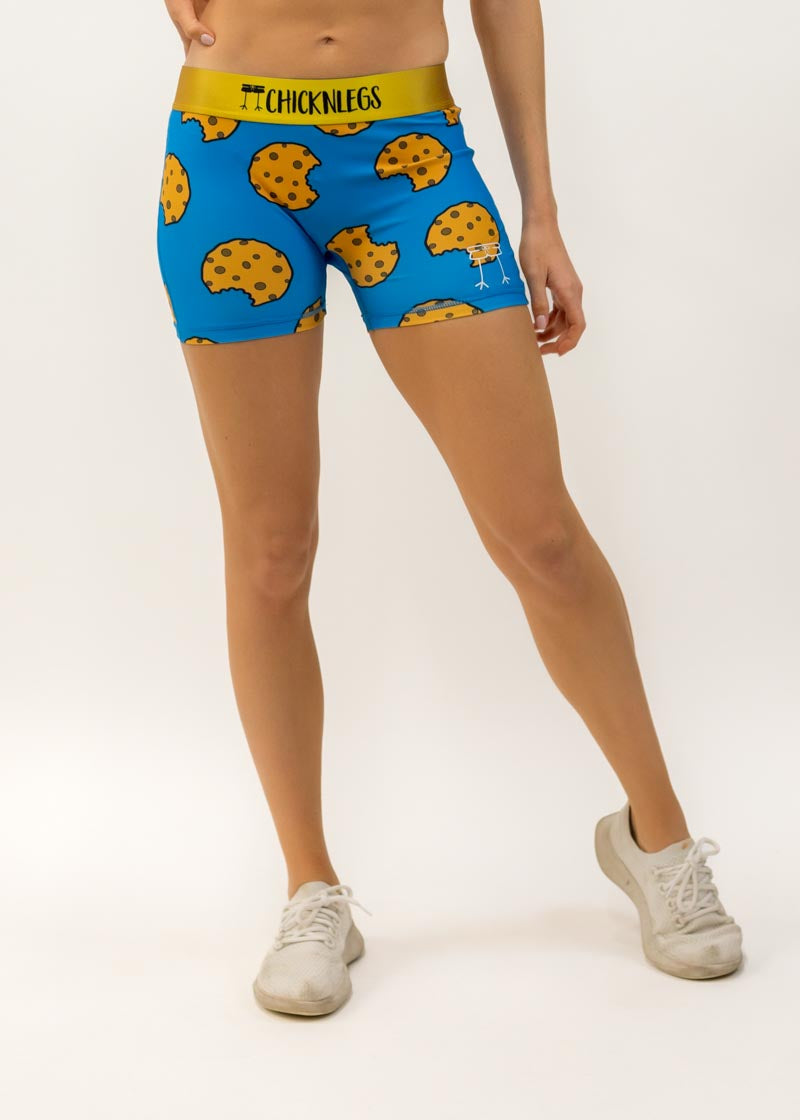Front view of the women's cookies compression running shorts from ChicknLegs.