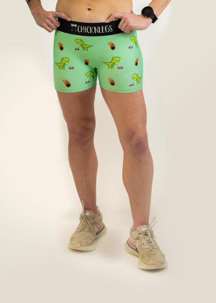 Front view of the women's 3 inch dino compression shorts from ChicknLegs.