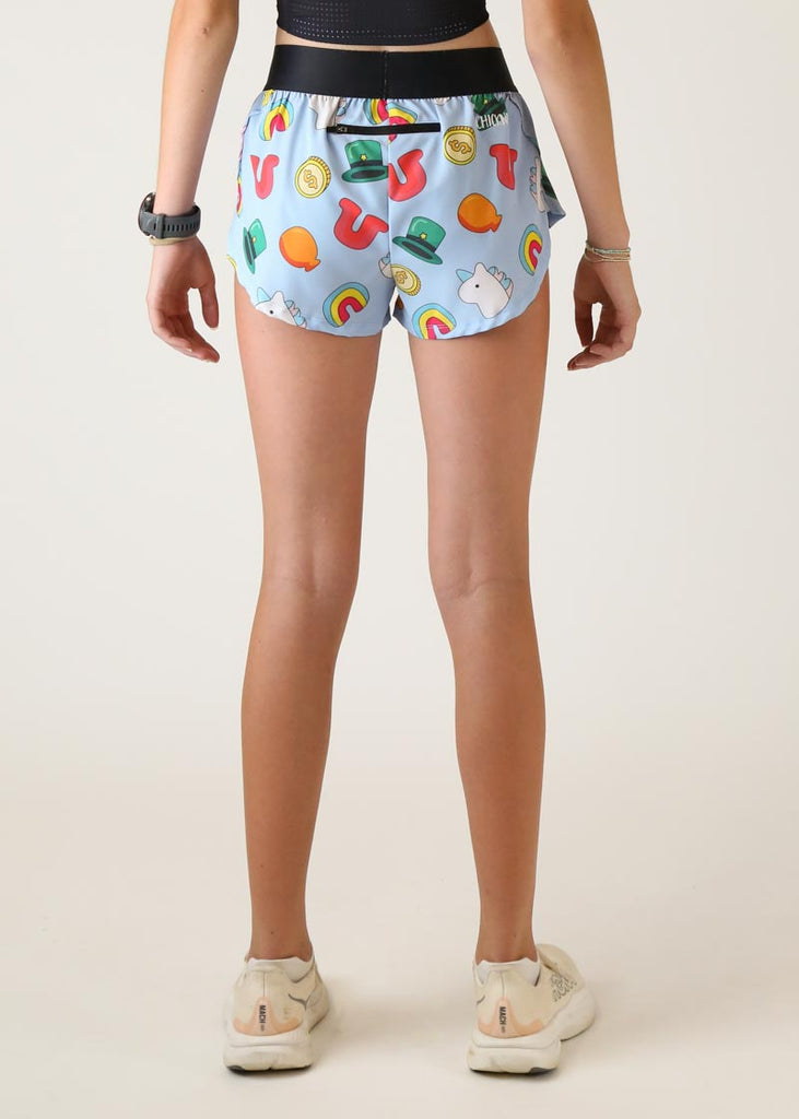 Back view of the women's 1.5 inch charms running shorts showcasing the rear zipper pocket.