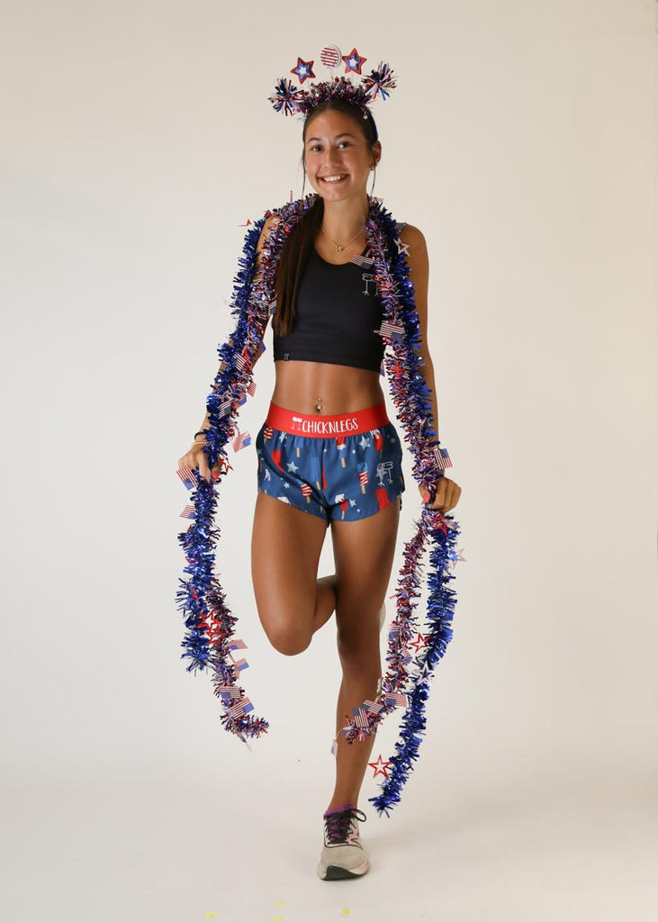 chicknlegs womens 1.5 inch usa popsicles split running shorts full body with usa props
