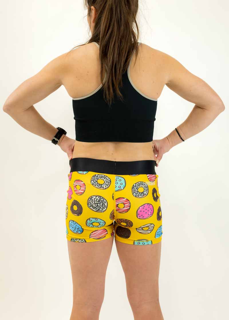 Back view of the women's 3 inch donuts compression shorts from ChicknLegs.