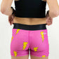 Back view of runner wearing the 3 inch pink bolts compression shorts from ChicknLegs.