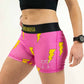 Left side view of the 3 inch pink bolts compression shorts from ChicknLegs.