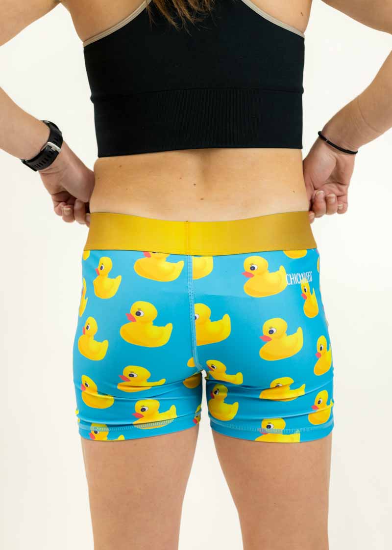 Back view of the women's rubber ducky 3" compression running shorts from ChicknLegs.