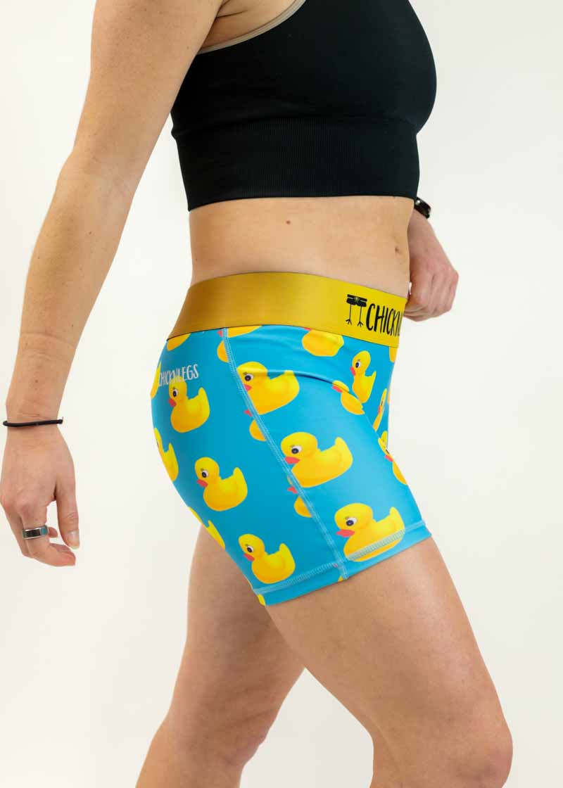 Right side view of the women's rubber ducky 3" compression running shorts from ChicknLegs.
