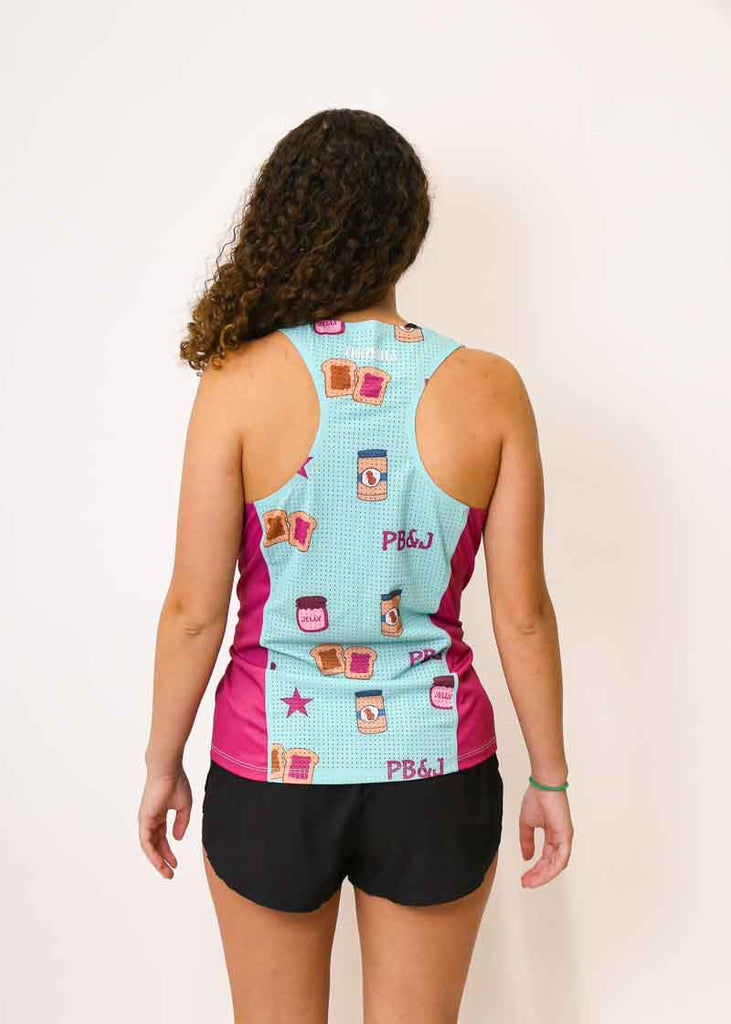 Back view of the women's PB&J performance running singlet from ChicknLegs.