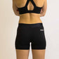 Rear view of the ChicknLegs 3 inch compression shorts in black.