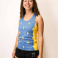 Side view of the women's blue bolts performance running singlet.