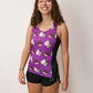 Side view of the women's running singlet with our best selling Choccy Cows design.