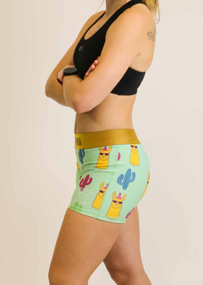 Women's Green Llamas 3 Compression Shorts