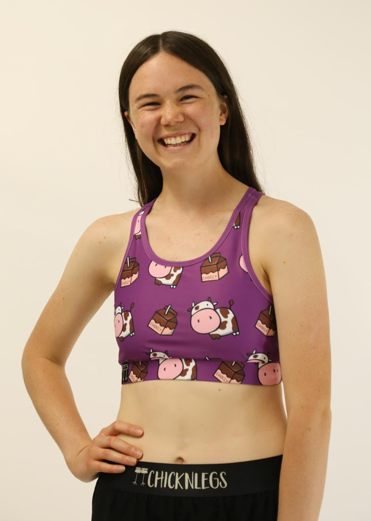 Front view of the women's Choccy Cows OG Sports Bra.