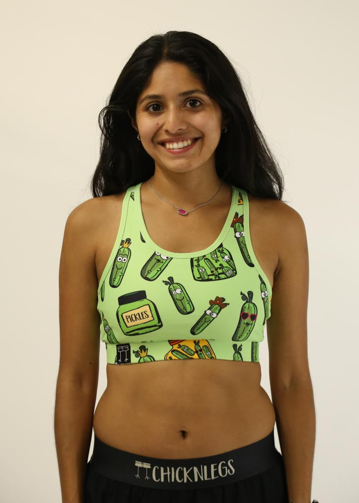 Front view of the Pickles OG running sports bra from ChicknLegs.