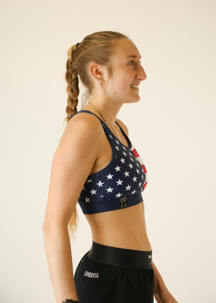 Side view of the USA OG pocket sports bra from ChicknLegs.