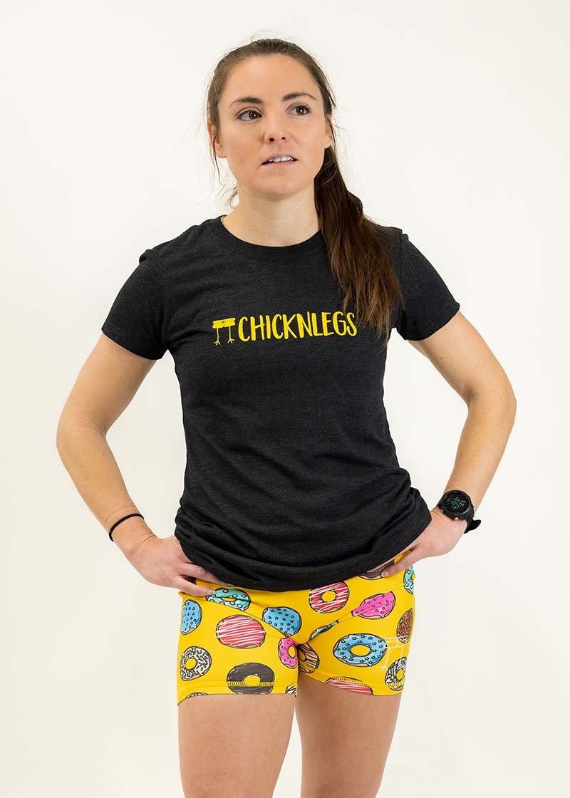 Front view of the ChicknLegs women's logo tee.