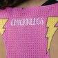 Closeup view of the back mesh paneling on our women's pink bolts running singlet.
