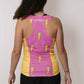 Back view of the ChicknLegs performance running singlet in our pink bolts design.