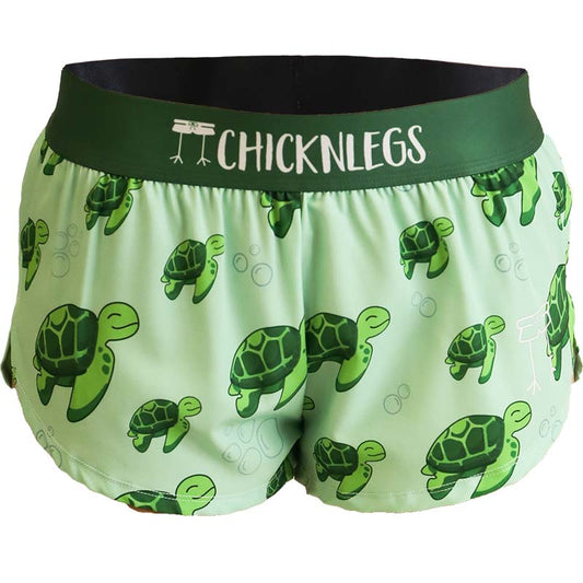 Front product shot of the women's sea turtles running shorts from ChicknLegs.