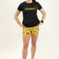 Full body shot of the women's triblend performance tee paired with the 3" donuts compression running shorts.
