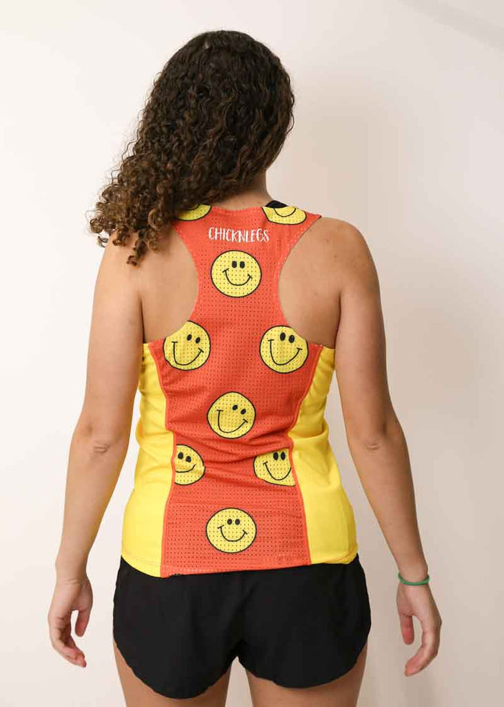 Back view of the women's smileys running singlet from ChicknLegs.