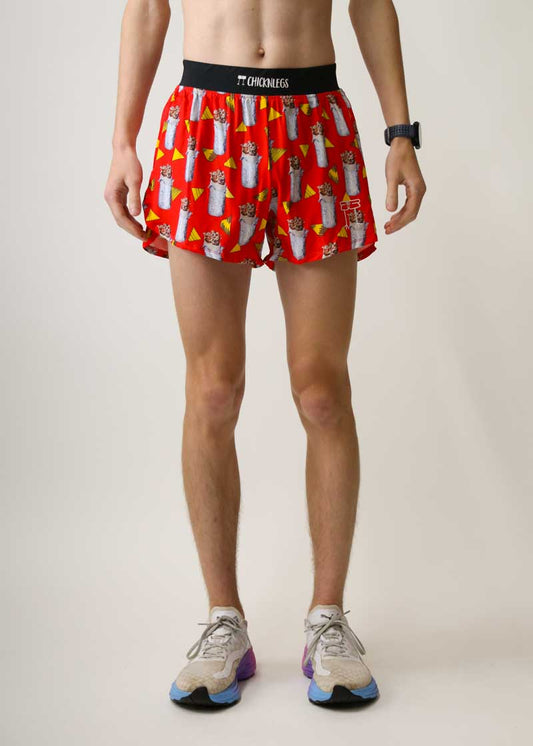 Front view of the men's 4 inch burrito running shorts from ChicknLegs.