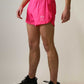 Side view of men's 4 inch neon pink running shorts.