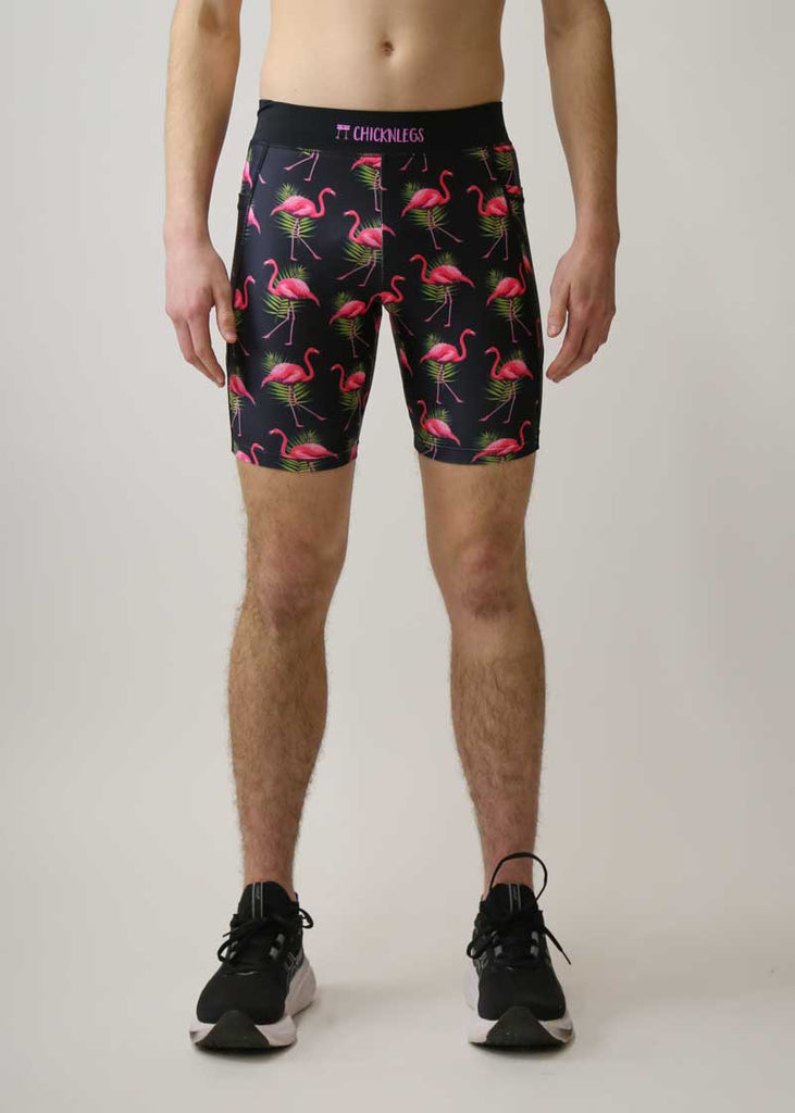 Front view of the men's 8 inch flamingo compression half tights from ChicknLegs.