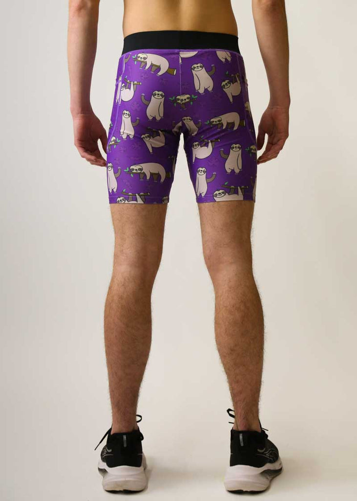 Rear view of the men's 8 inch sloth half tights.