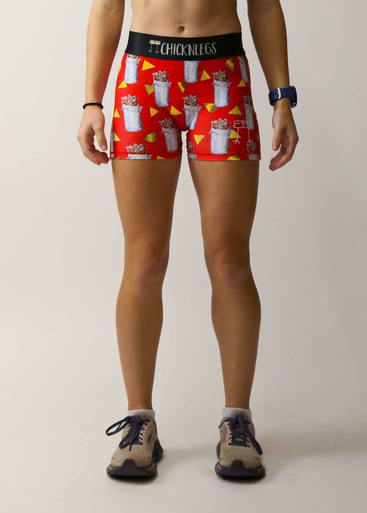 Front view of the women's 3 inch compression burrito shorts from ChicknLegs.