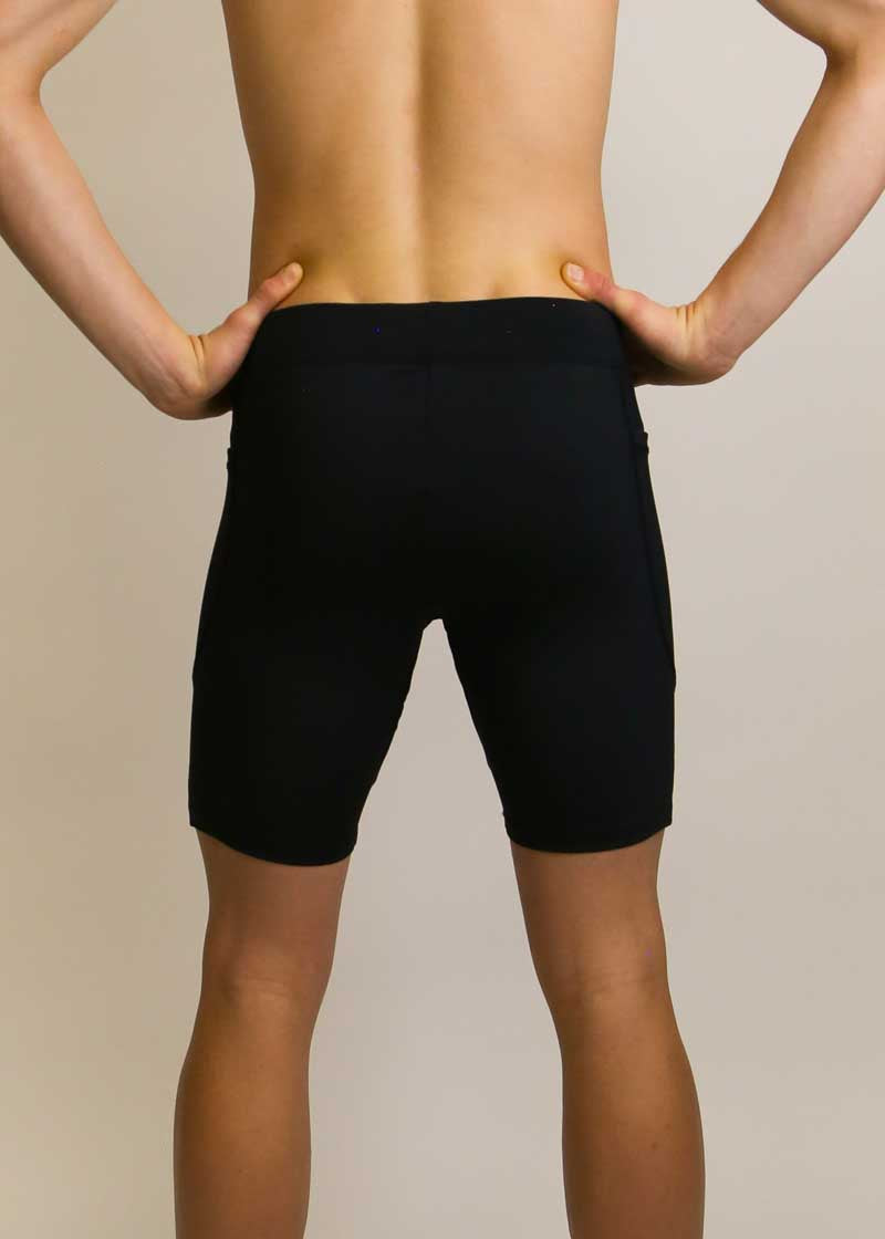 Back view of the men's black half tights from ChicknLegs.