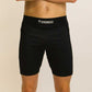 Front closeup of the men's black 8 inch half tights from ChicknLegs.
