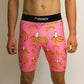 Front view of the men's 8 inch pink bananas half tights.
