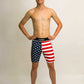 Runner wearing the men's 8 inch USA flag half tights.