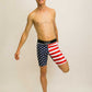 Runner stretching while wearing the 8 inch USA half tights.