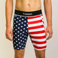 Front closeup of the men's USA flag 8 inch half tights from ChicknLegs.