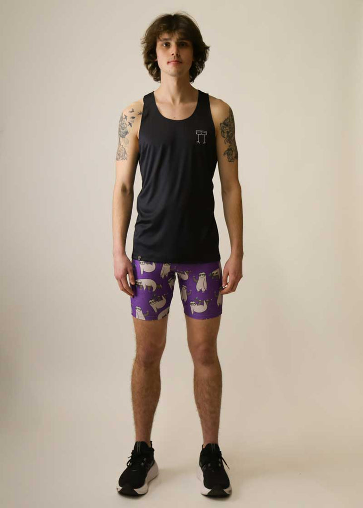 Front view of the men's black performance singlet from ChicknLegs.