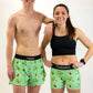 Group photo of the men's and women's dino running shorts.