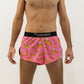 Front view of the men's pink bananas 2 inch split running shorts from ChicknLegs.