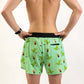 Back view of the men's 4 inch dino running shorts showcasing the rear zipper pocket that's large enough to fit a phone and other items.