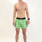 Full body view of the men's 4 inch dino half split running shorts from ChicknLegs.