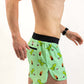 Right side view of the men's 4 inch dino half split running shorts from ChicknLegs.