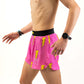 Left side view of the men's 4 inch pink bolts running shorts from ChicknLegs.