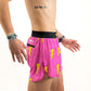 Side view of the men's 4 inch pink bolts running shorts from ChicknLegs.