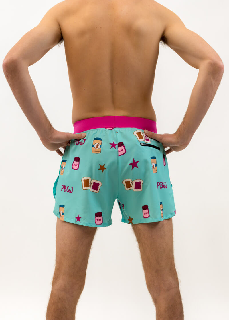 Back view of the men's PB&J 4 inch split running shorts from ChicknLegs.