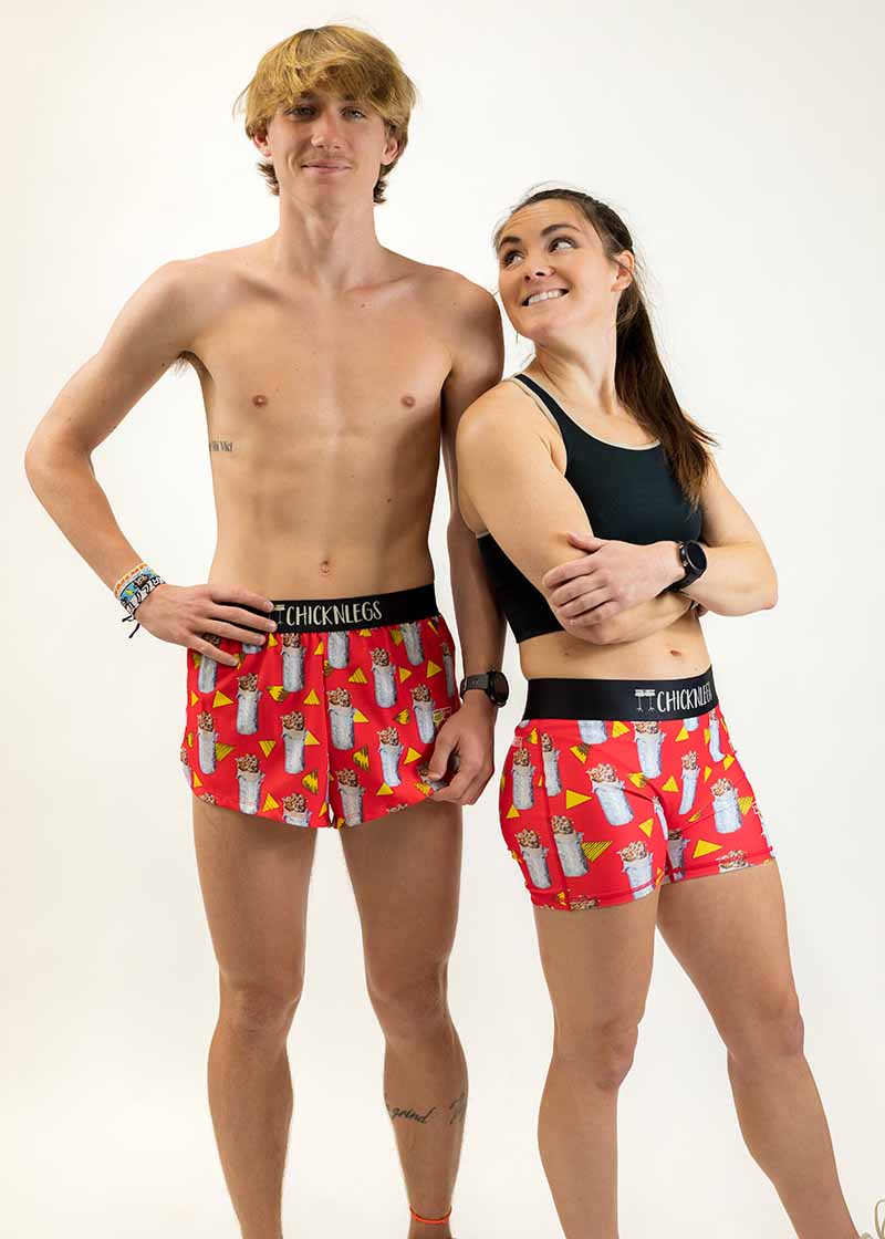 Group photo of the men's and women's burrito running shorts and compression shorts.