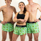 Group photo of the men's and women's dino split running shorts from ChicknLegs.