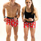 Runners doing a racing stance wearing the burrito running shorts from ChicknLegs.
