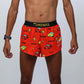 Closeup front view of the men's 2 inch cars split running shorts.